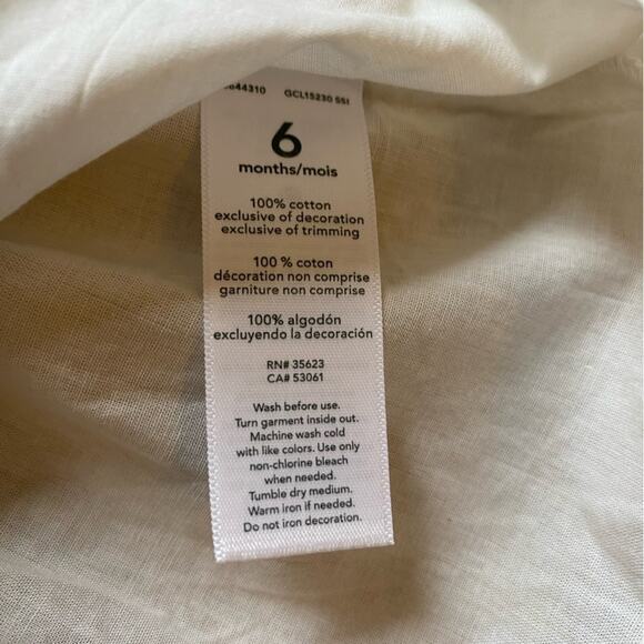 Carter’s White 3/4 Sleeve Flared Bottom 100% Cotton Peasant Blouse Size 6 Months - Picture 4 of 4